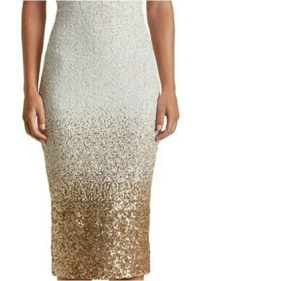 Dress the Population Size XS Cece Gold Ombre Sequin Midi Dress Wedding - Picture 5 of 12
